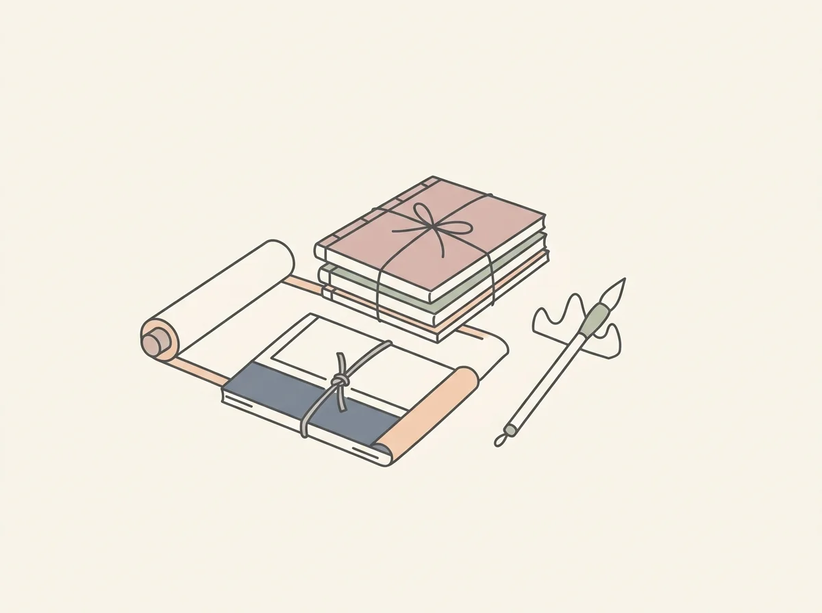 地域に伝わる貴重な古文書や和装本のイラスト