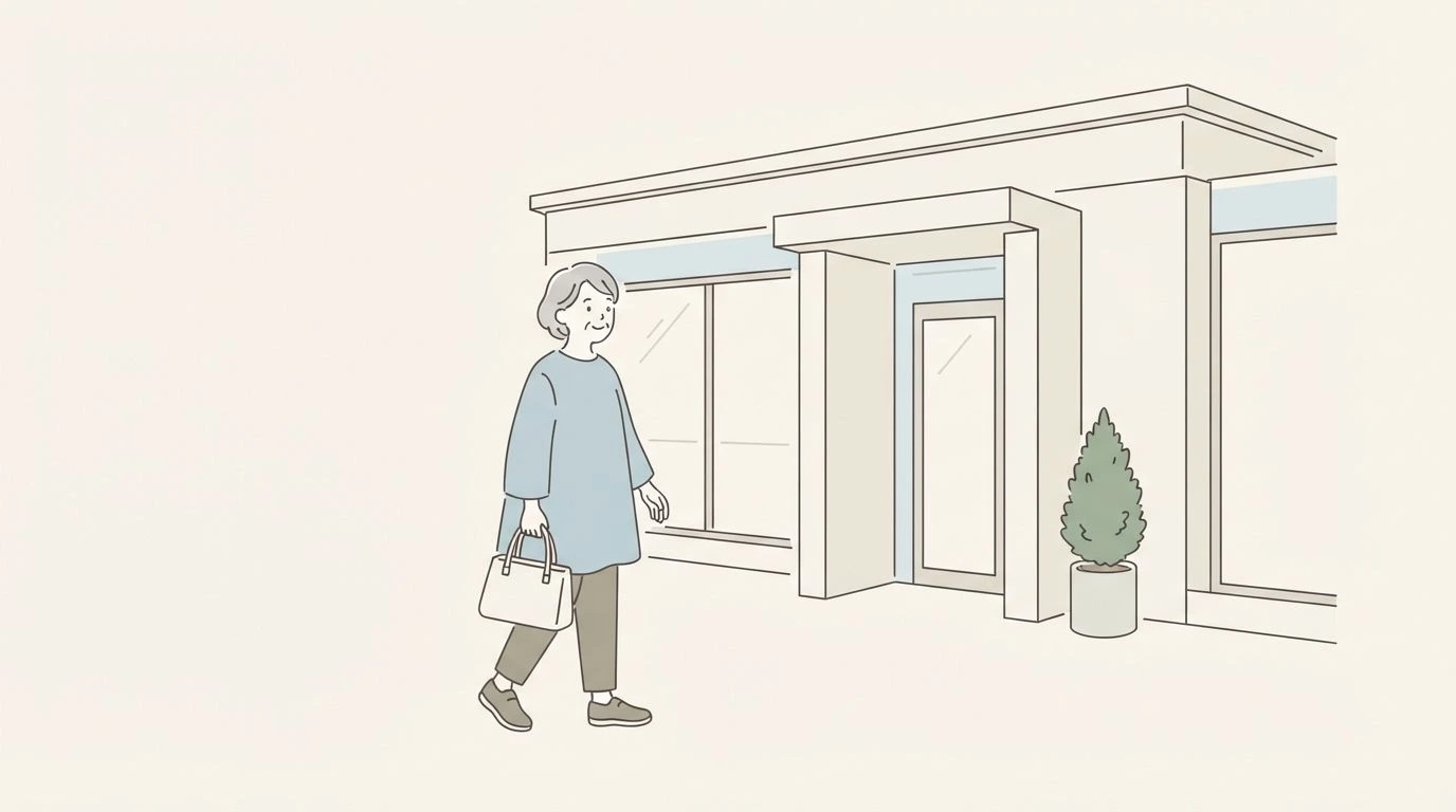 北神区役所有馬出張所へ向かう様子を描いたシンプルなイラスト