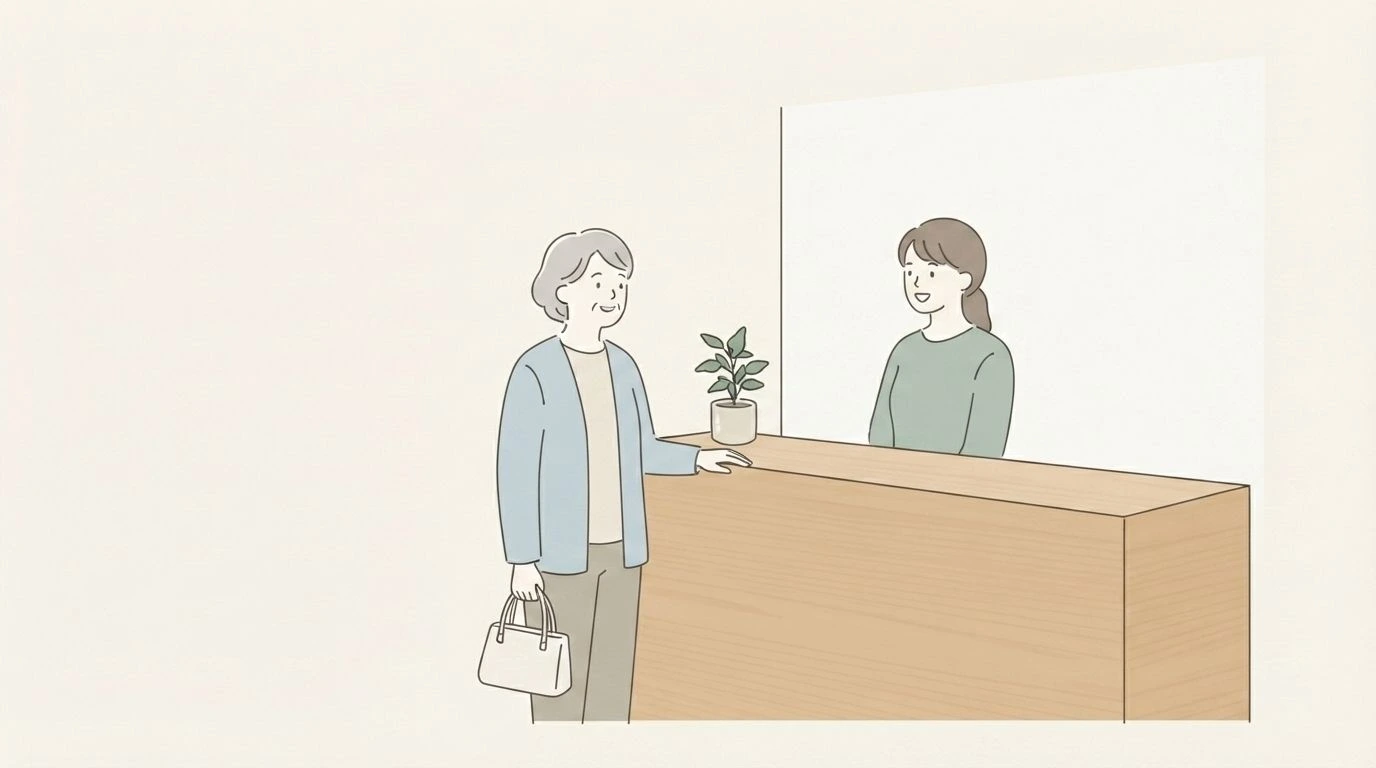 出張所の受付窓口でスタッフにお声がけしている様子のイラスト