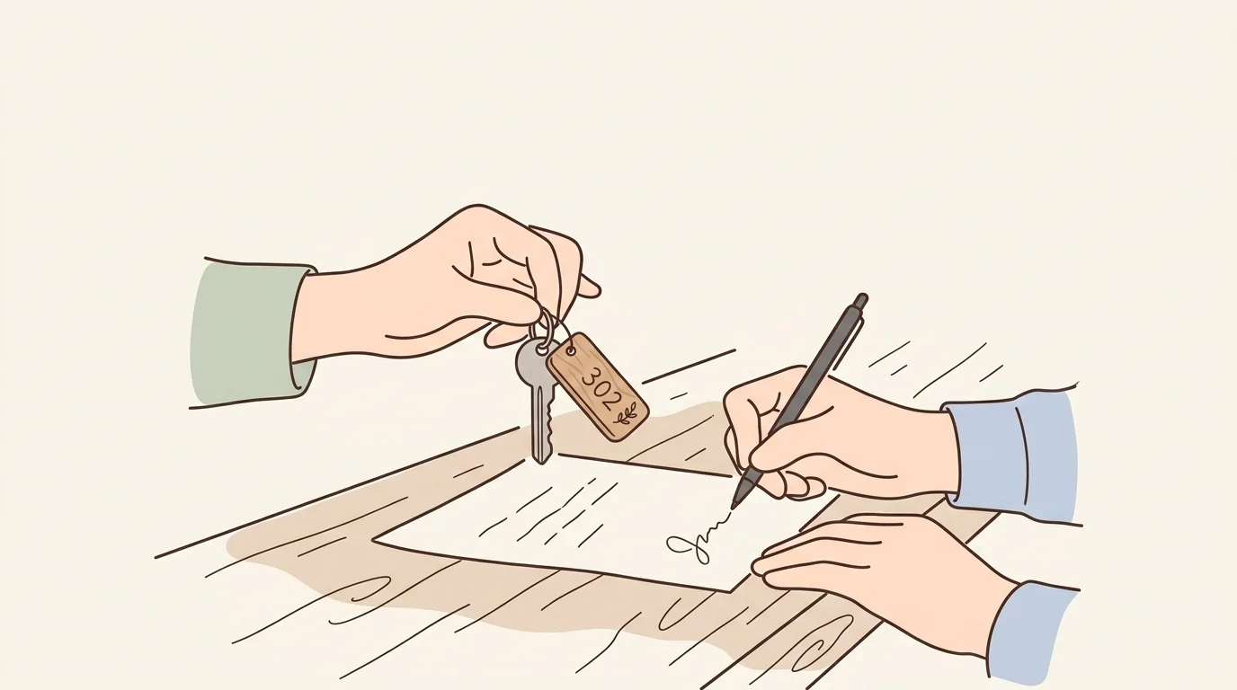 受付票への記入と文庫の鍵を受け取る手元のイラスト